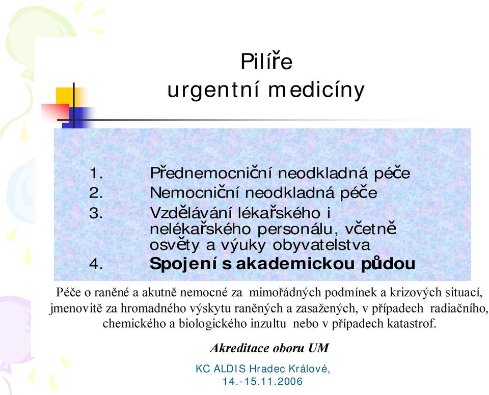 Spojení s akademickou půdou Péče o raněné a akutně nemocné za mimořádných podmínek a krizových situací, Wroclaw 2000