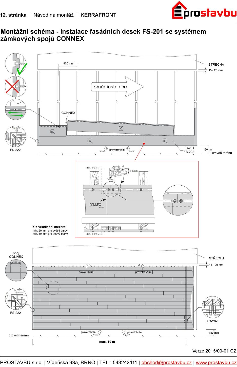 CONNEX FS-222 FS-202 X = ventilační mezera: min. 20 mm pro světlé barvy min.