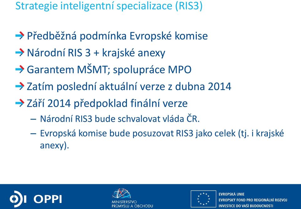 aktuální verze z dubna 2014 Září 2014 předpoklad finální verze Národní RIS3 bude