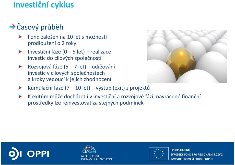 společnostech a kroky vedoucí k jejich zhodnocení Kumulační fáze (7 10 let) výstup (exit) z projektů K