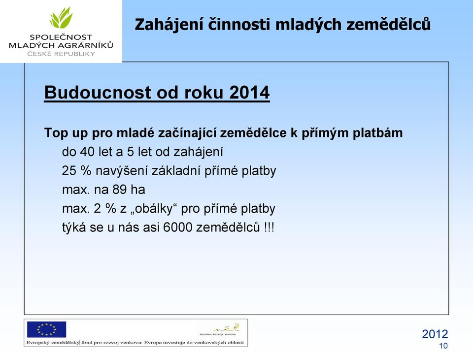 25 % navýšení základní přímé platby max. na 89 ha max.