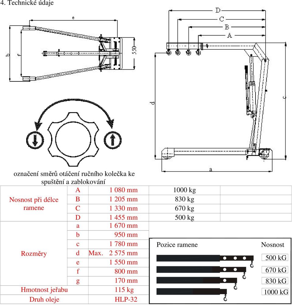 1000 kg B 1 205 mm 830 kg C 1 330 mm 670 kg D 1 455 mm 500 kg a b c d e f g 1 670 mm 950 mm 1 780 mm Max.