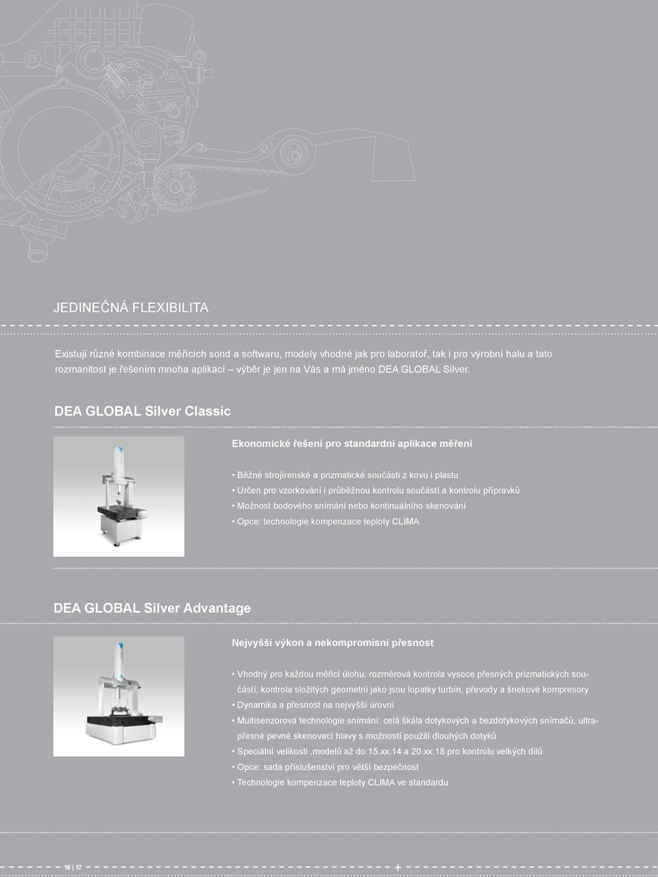 DEA GLOBAL Silver Classic Ekonomické řešení pro standardní aplikace měření Běžné strojírenské a prizmatické součásti z kovu i plastu Určen pro vzorkování i průběžnou kontrolu součástí a kontrolu