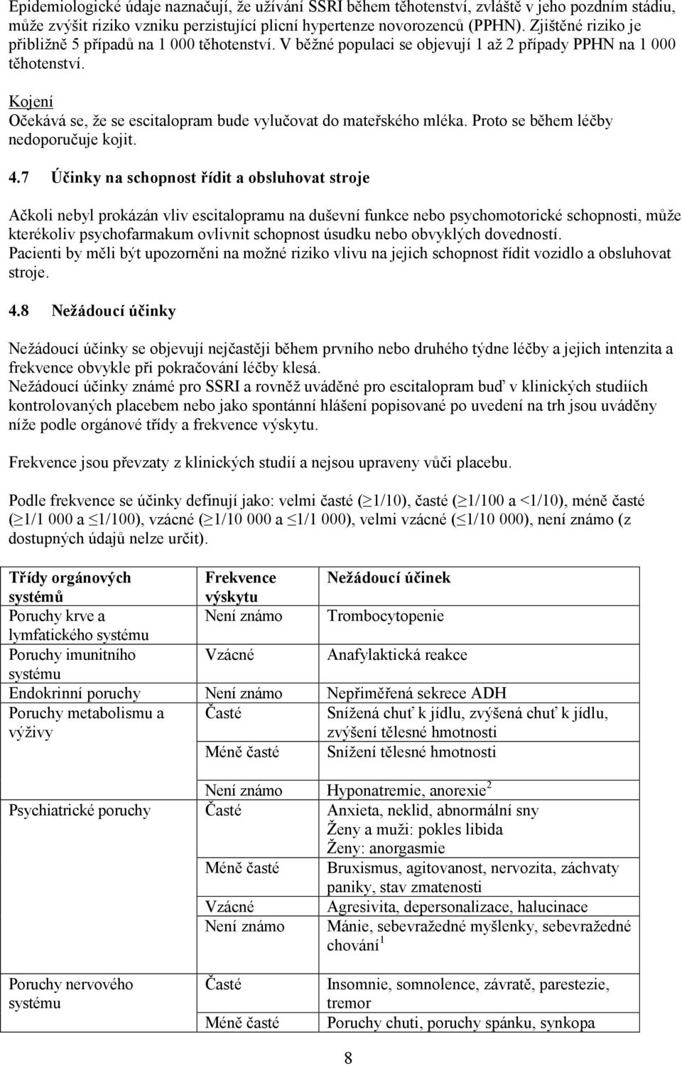 Kojení Očekává se, že se escitalopram bude vylučovat do mateřského mléka. Proto se během léčby nedoporučuje kojit. 4.