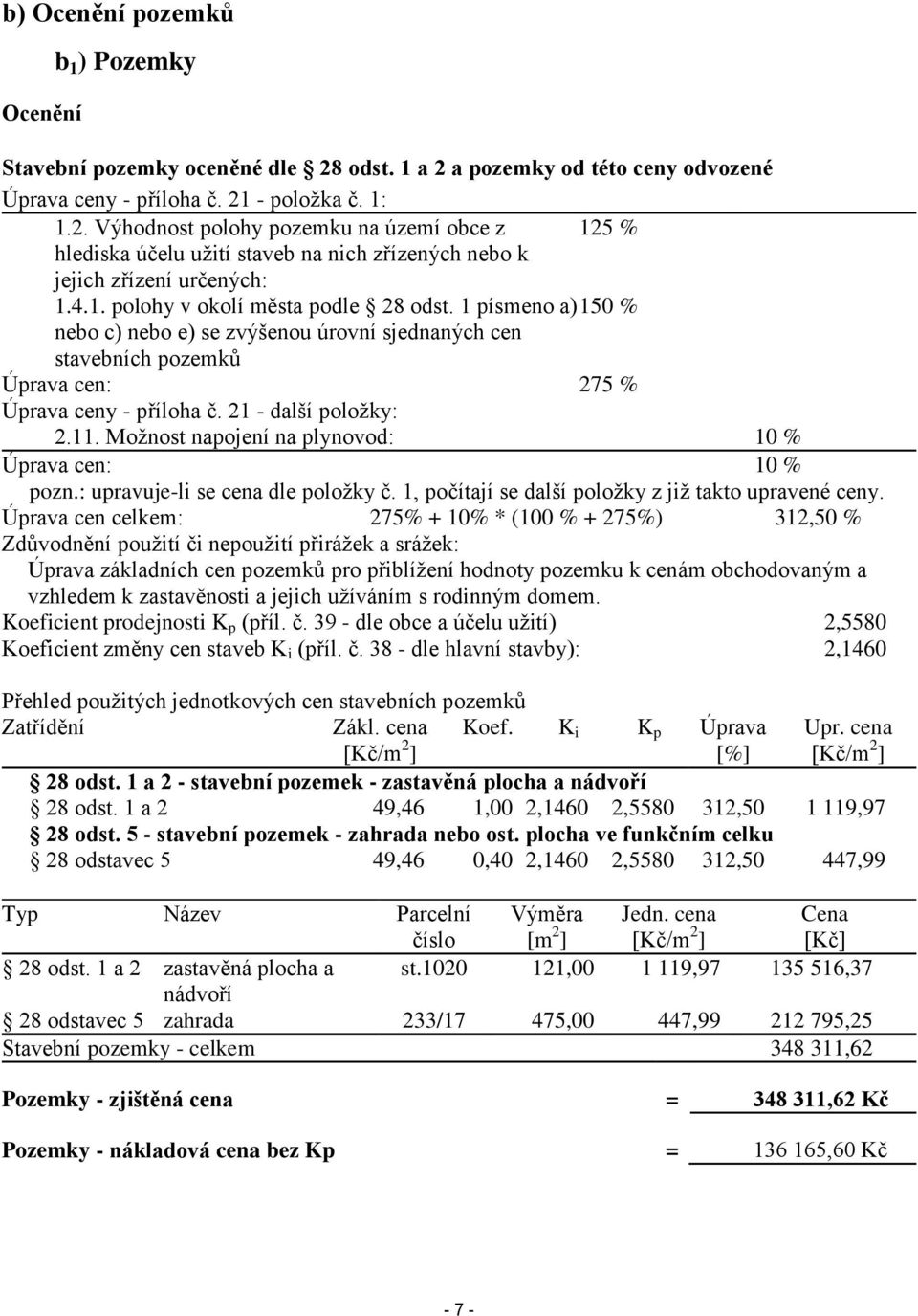 Možnost napojení na plynovod: 10 % Úprava cen: 10 % pozn.: upravuje-li se cena dle položky č. 1, počítají se další položky z již takto upravené ceny.