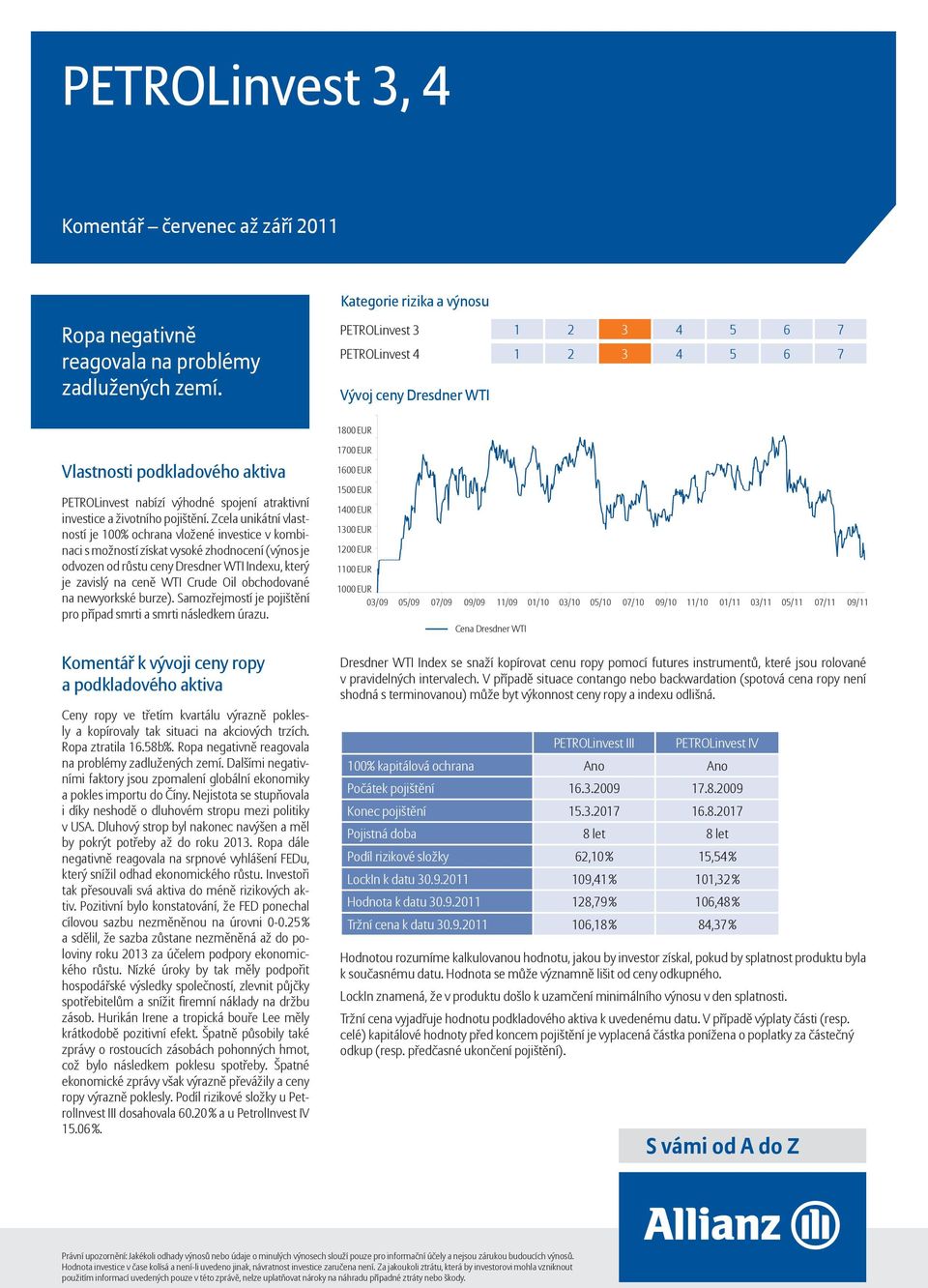 Zcela unikátní vlastností je 100% ochrana vložené investice v kombinaci s možností získat vysoké zhodnocení (výnos je odvozen od růstu ceny Dresdner WTI Indexu, který je zavislý na ceně WTI Crude Oil