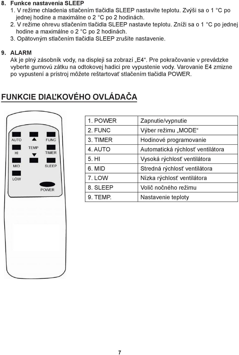 Pre pokračovanie v prevádzke vyberte gumovú zátku na odtokovej hadici pre vypustenie vody. Varovanie E4 zmizne po vypustení a prístroj môžete reštartovať stlačením tlačidla POWER.