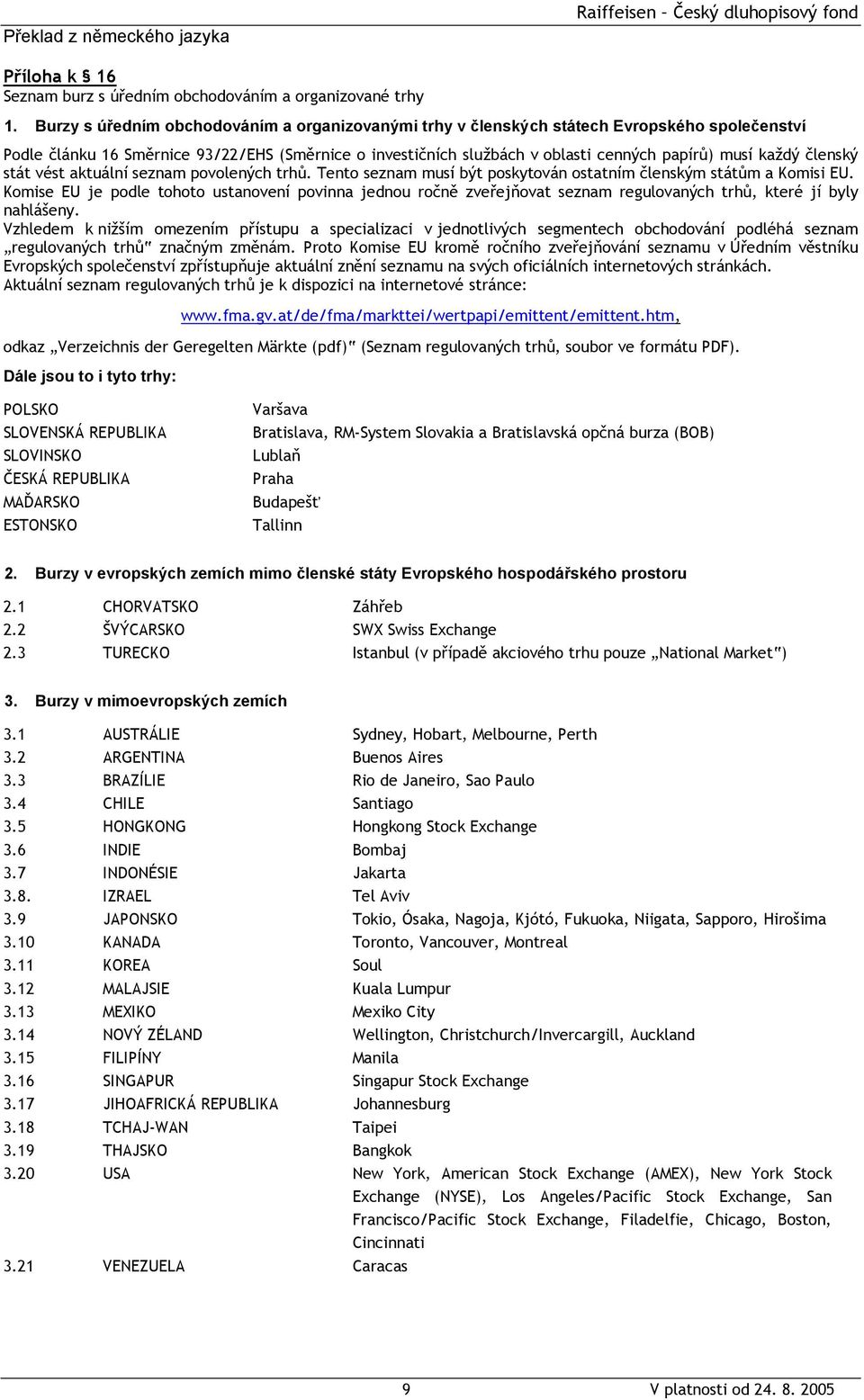 každý členský stát vést aktuální seznam povolených trhů. Tento seznam musí být poskytován ostatním členským státům a Komisi EU.