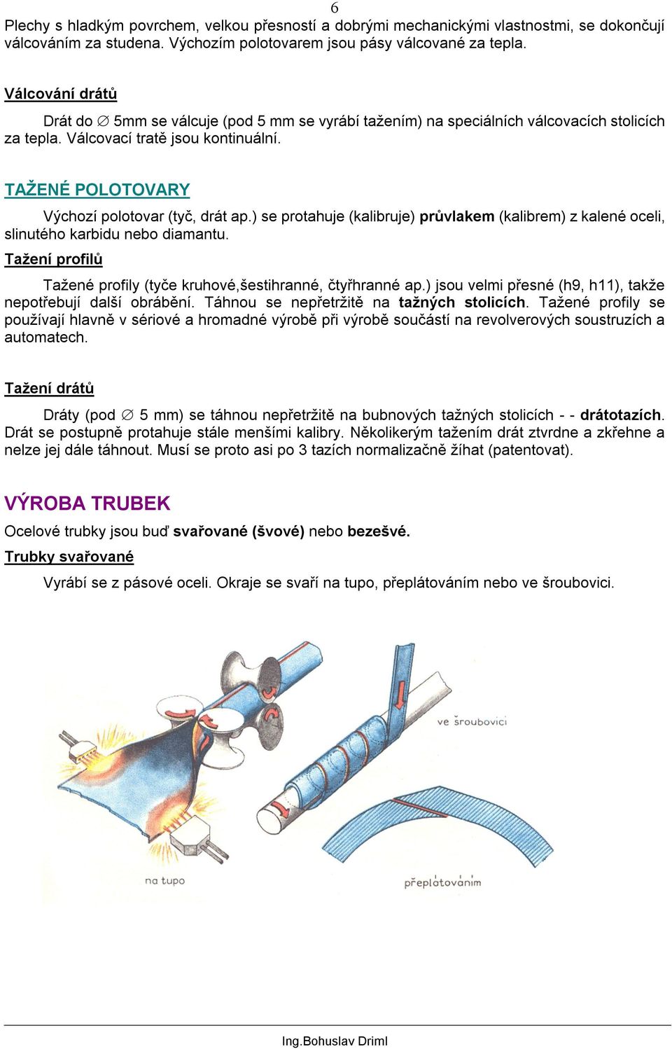 ) se protahuje (kalibruje) průvlakem (kalibrem) z kalené oceli, slinutého karbidu nebo diamantu. Tažení profilů Tažené profily (tyče kruhové,šestihranné, čtyřhranné ap.