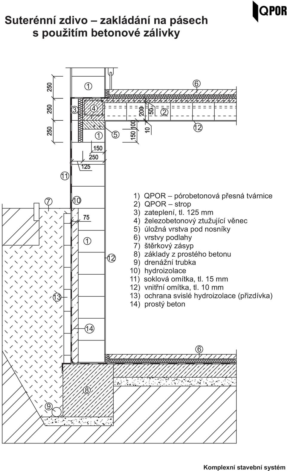 mm ) železobetonový ztužující vìnec ) úložná vrstva pod nosníky ) vrstvy podlahy ) štìrkový zásyp 8)