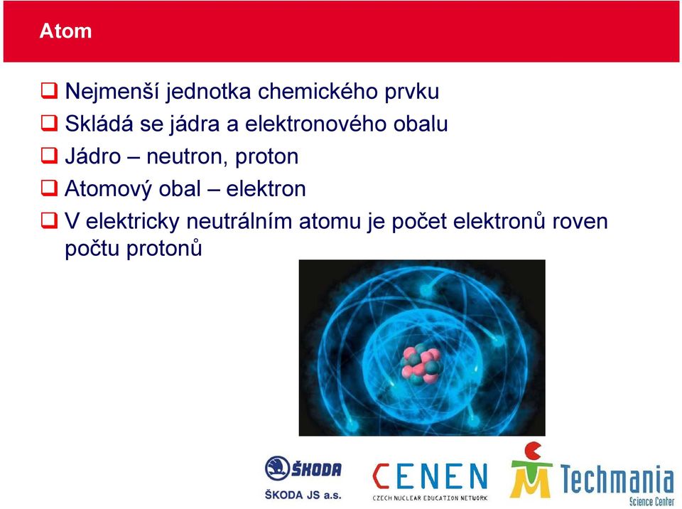 proton Atomový obal elektron V elektricky