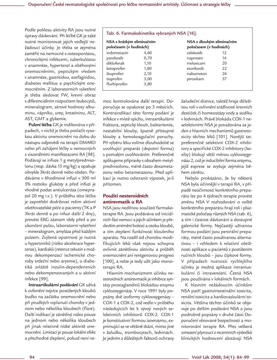 etorikoxib 22 ibuprofen 2,10 nabumeton 26 tiaprofen 3,00 piroxikam 57 flurbiprofen 3,80 Podle poklesu aktivity RA jsou nutné úpravy dávkování.