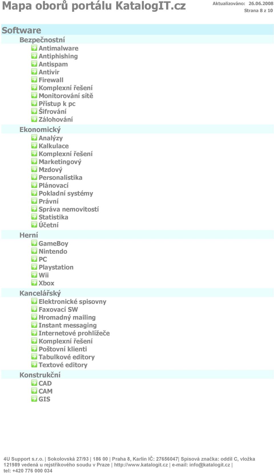 Správa nemovitostí Statistika Účetní Herní GameBoy Nintendo PC Playstation Wii Xbox Kancelářský Elektronické spisovny