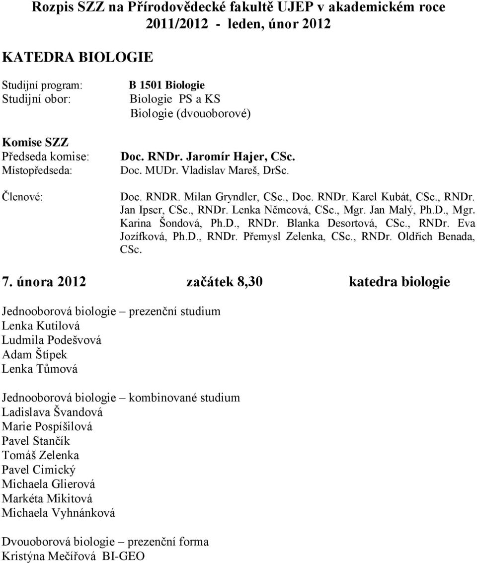 , RNDr. Eva Jozífková, Ph.D., RNDr. Přemysl Zelenka, CSc., RNDr. Oldřich Benada, CSc. 7.