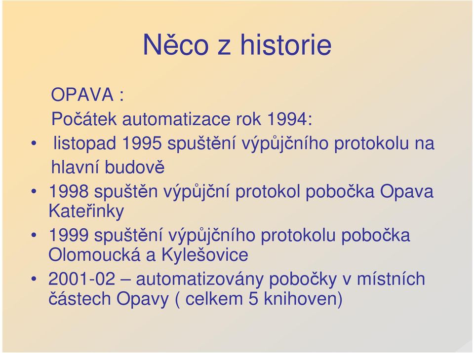 Opava Kateřinky 1999 spuštění výpůjčního protokolu pobočka Olomoucká a