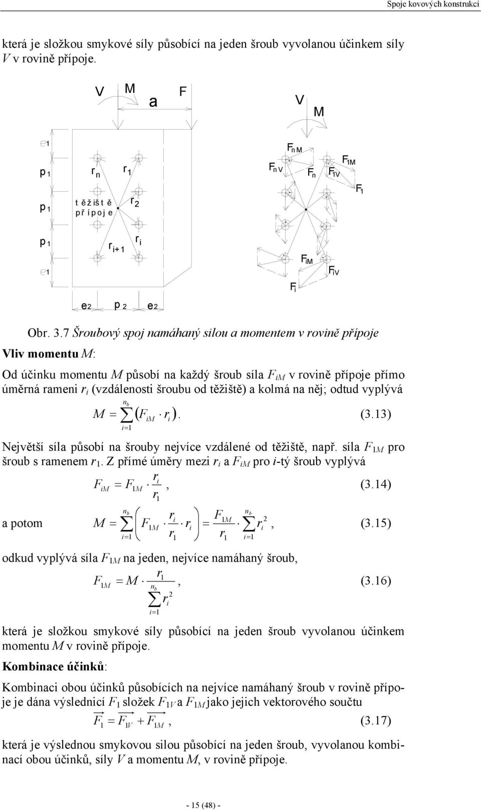 kolmá na něj; odtud vyplývá n b i ( r i i ). (3.3) ejvětší síla působí na šrouby nejvíce vzdálené od těžiště, např. síla pro šroub s ramenem r.