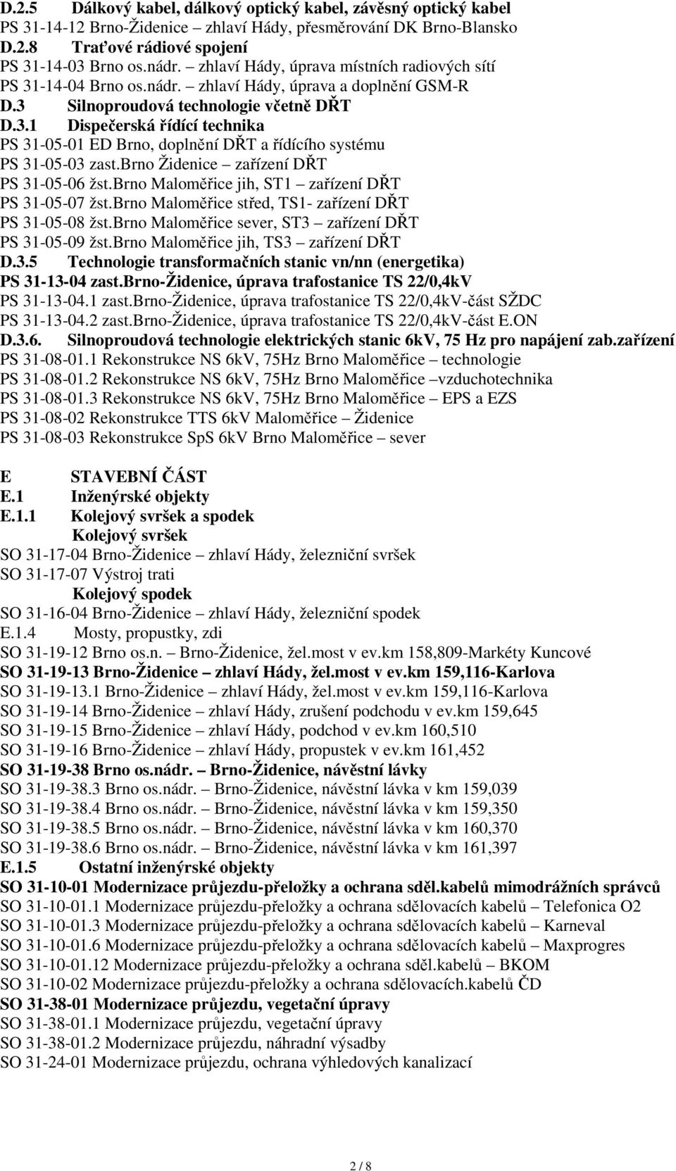 brno Židenice zařízení DŘT PS 31-05-06 žst.brno Maloměřice jih, ST1 zařízení DŘT PS 31-05-07 žst.brno Maloměřice střed, TS1- zařízení DŘT PS 31-05-08 žst.