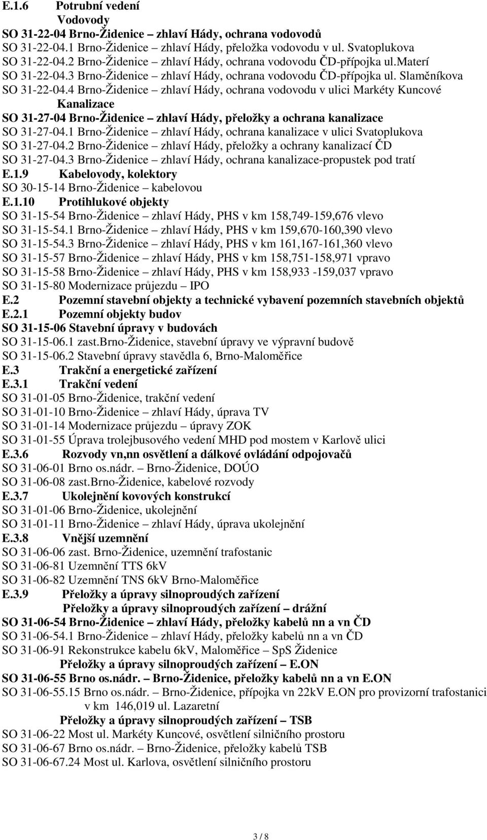 4 Brno-Židenice zhlaví Hády, ochrana vodovodu v ulici Markéty Kuncové Kanalizace SO 31-27-04 Brno-Židenice zhlaví Hády, přeložky a ochrana kanalizace SO 31-27-04.