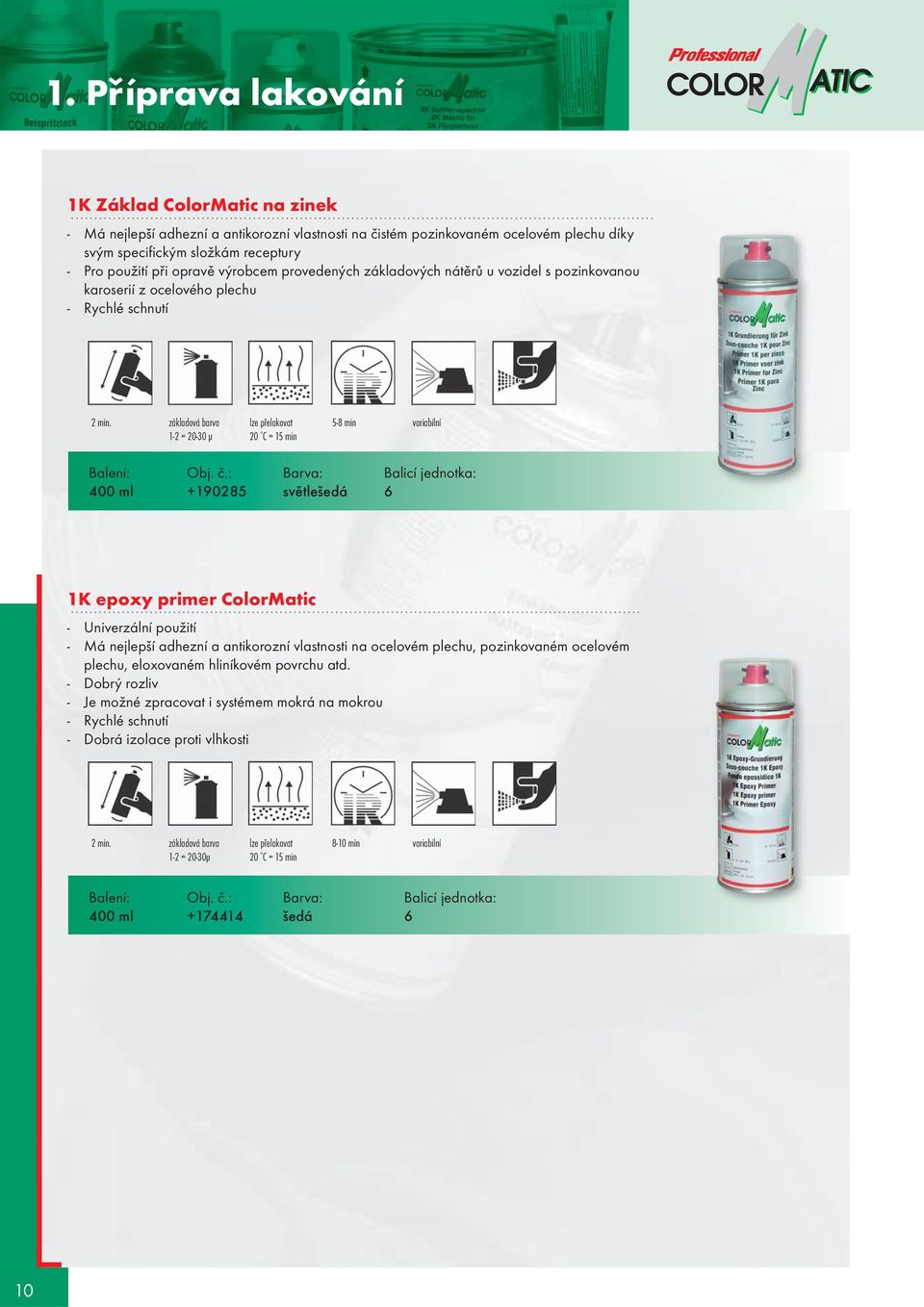 základová barva lze pøelakovat 5-8 min variabilní 1-2 = 20-30 µ 20 C = 15 min 400 ml +190285 svìtlešedá 6 1K epoxy primer ColorMatic - Univerzální použití - Má nejlepší adhezní a antikorozní