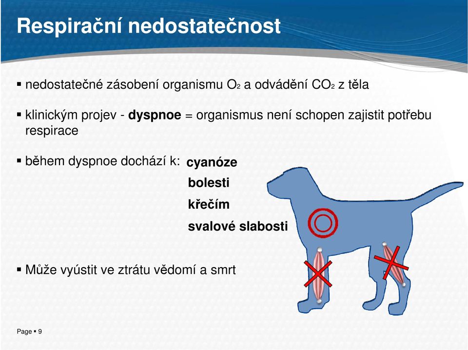 schopen zajistit potřebu respirace během dyspnoe dochází k: cyanóze