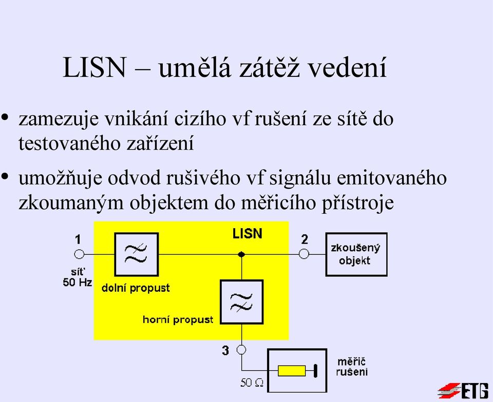 zařízení umožňuje odvod rušivého vf signálu