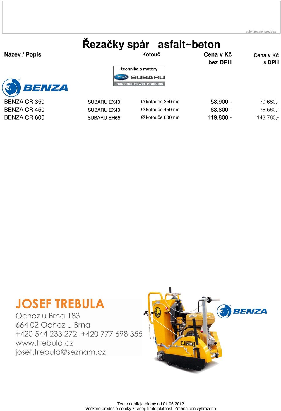 900,- 70.680,- BENZA CR 450 SUBARU EX40 Ø kotouče 450mm 63.