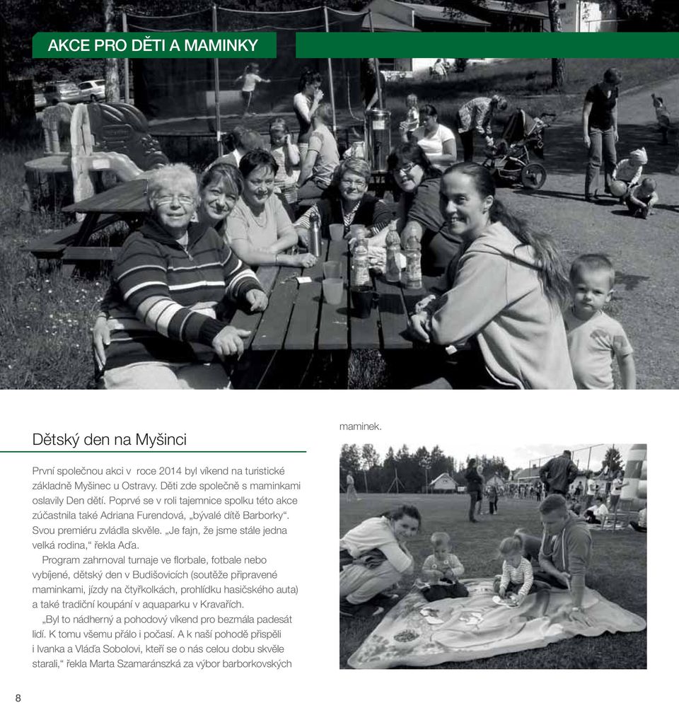 Program zahrnoval turnaje ve fl orbale, fotbale nebo vybíjené, dětský den v Budišovicích (soutěže připravené maminkami, jízdy na čtyřkolkách, prohlídku hasičského auta) a také tradiční koupání v