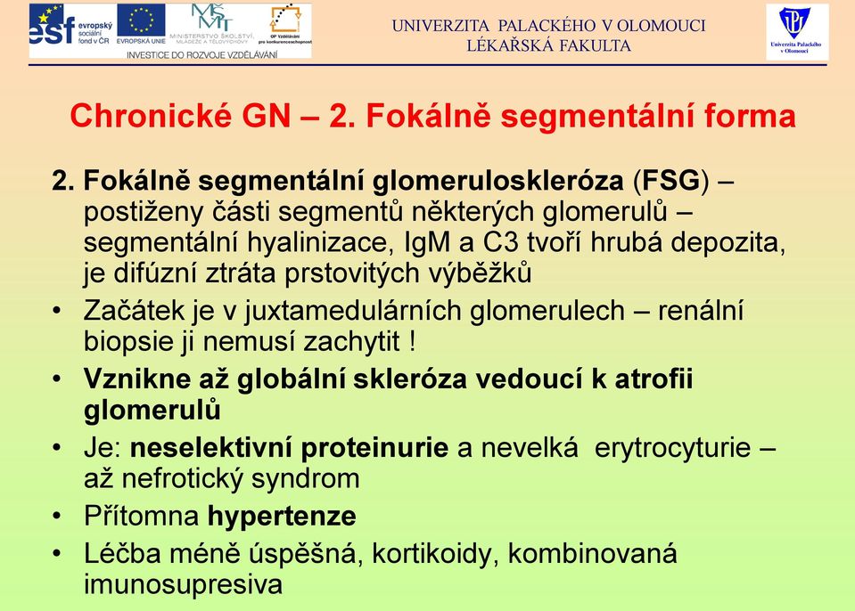 hrubá depozita, je difúzní ztráta prstovitých výběžků Začátek je v juxtamedulárních glomerulech renální biopsie ji nemusí