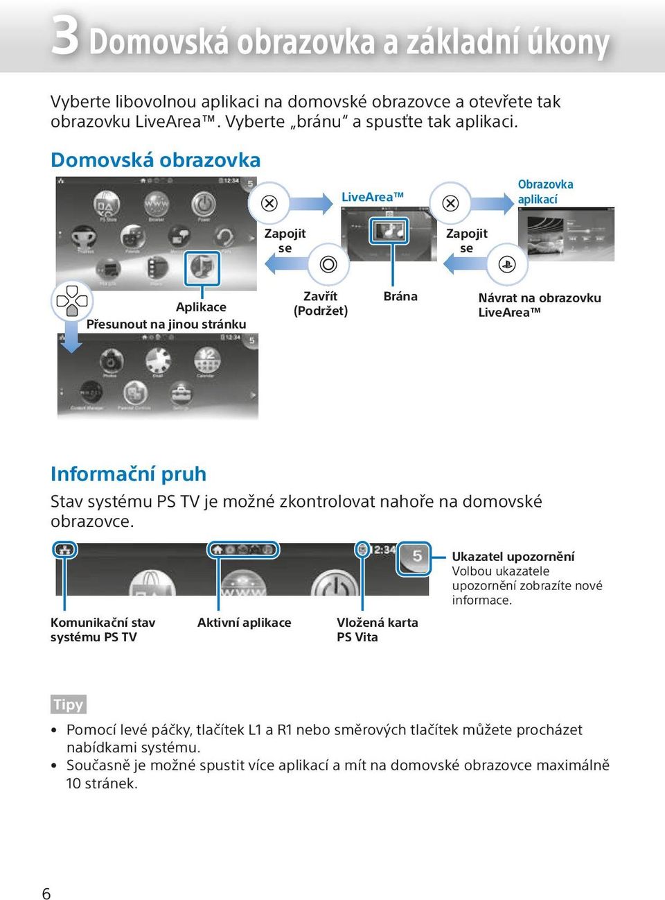 PS TV je možné zkontrolovat nahoře na domovské obrazovce. Ukazatel upozornění Volbou ukazatele upozornění zobrazíte nové informace.