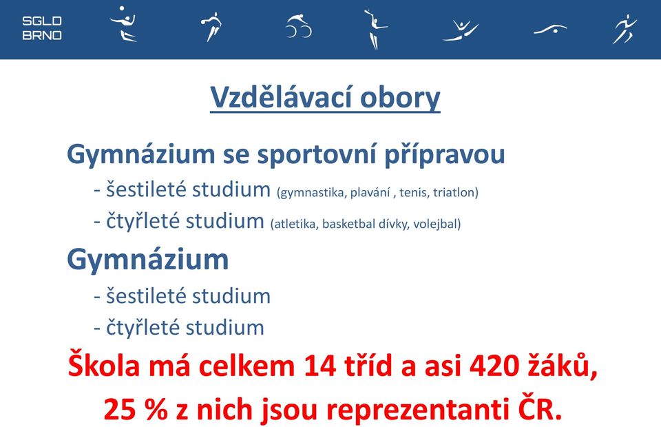 volejbal) Gymnázium - šestileté studium - čtyřleté studium Vzdělávací