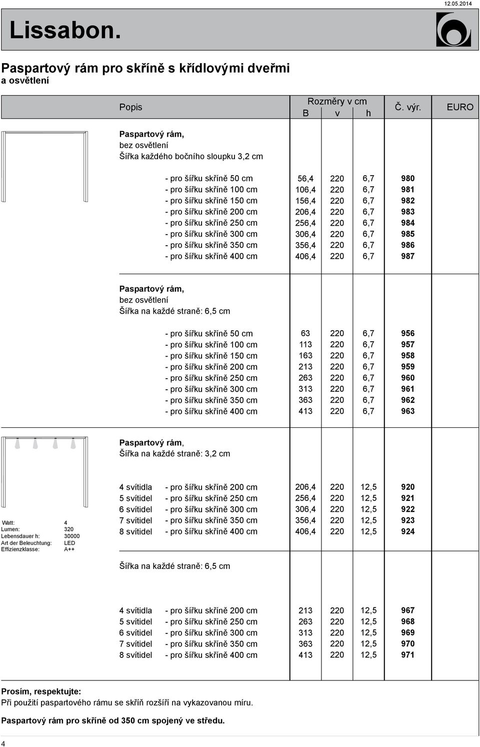 skříně 50 cm - pro šířku skříně 100 cm - pro šířku skříně 0 cm - pro šířku skříně 350 cm - pro šířku skříně 400 cm 63 113 163 213 263 313 3 413 956 957 9 959 9 9 962 963 Paspartový rám, Šířka na