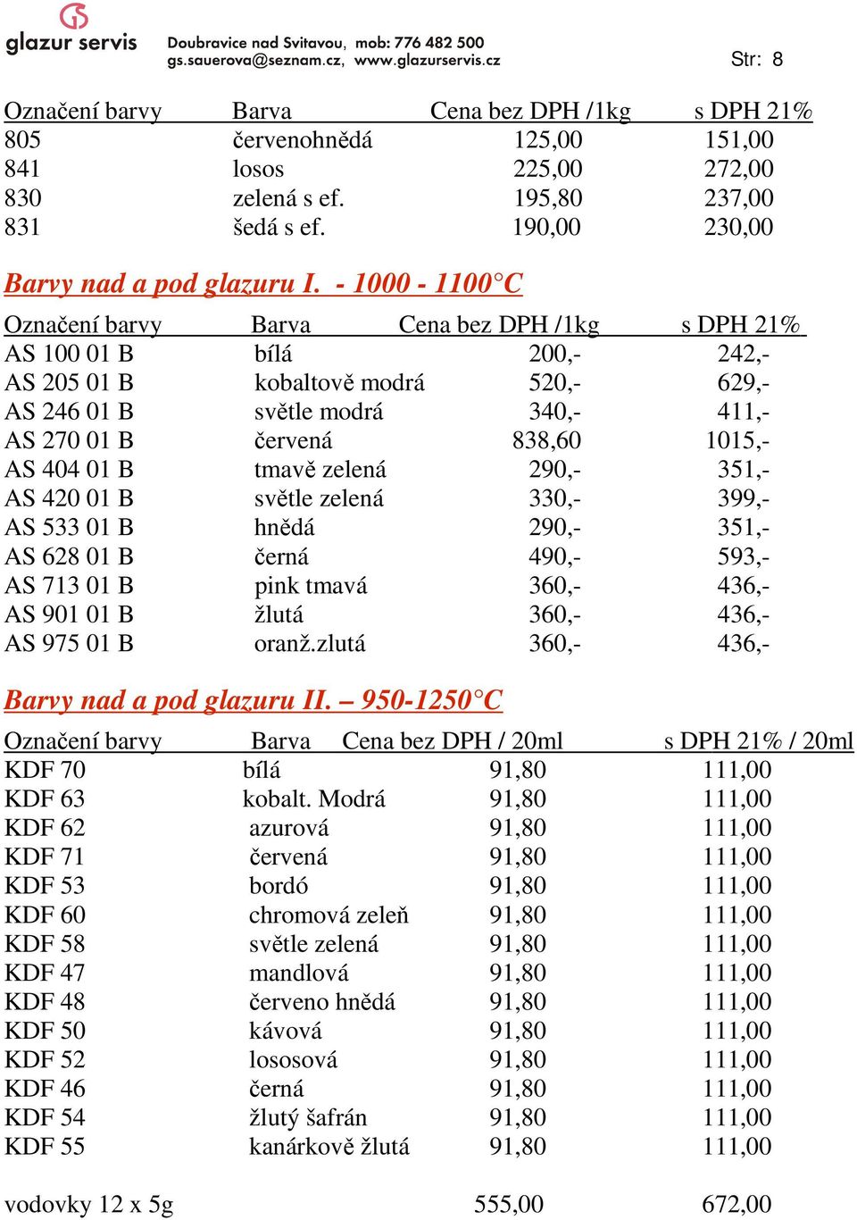 1015,- AS 404 01 B tmavě zelená 290,- 351,- AS 420 01 B světle zelená 330,- 399,- AS 533 01 B hnědá 290,- 351,- AS 628 01 B černá 490,- 593,- AS 713 01 B pink tmavá 360,- 436,- AS 901 01 B žlutá