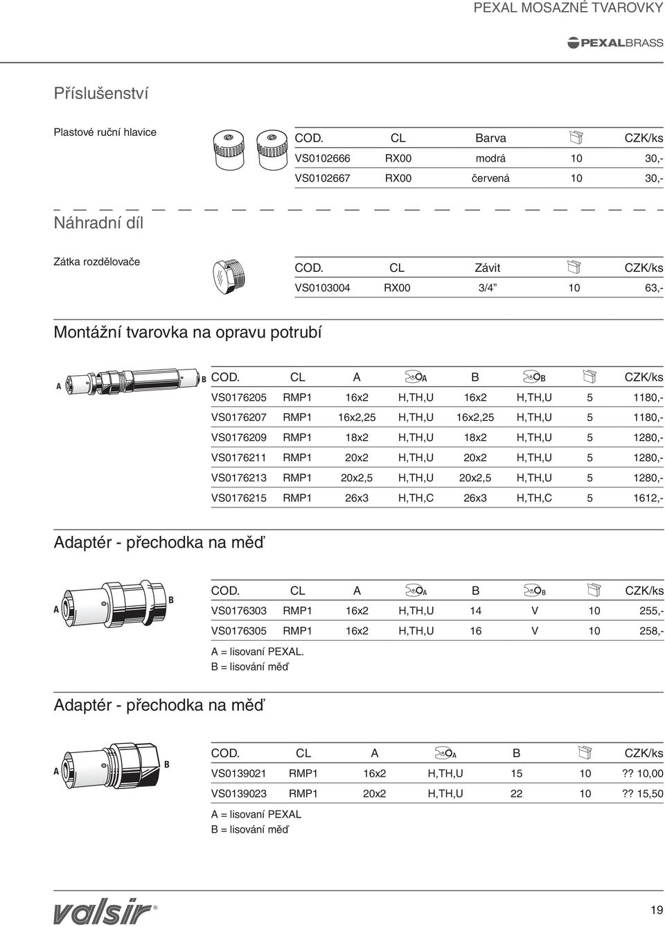 CL CZK/ks VS0176205 RMP1 16x2 H,TH,U 16x2 H,TH,U 5 1180,- VS0176207 RMP1 16x2,25 H,TH,U 16x2,25 H,TH,U 5 1180,- VS0176209 RMP1 18x2 H,TH,U 18x2 H,TH,U 5 1280,- VS0176211 RMP1 20x2 H,TH,U 20x2 H,TH,U