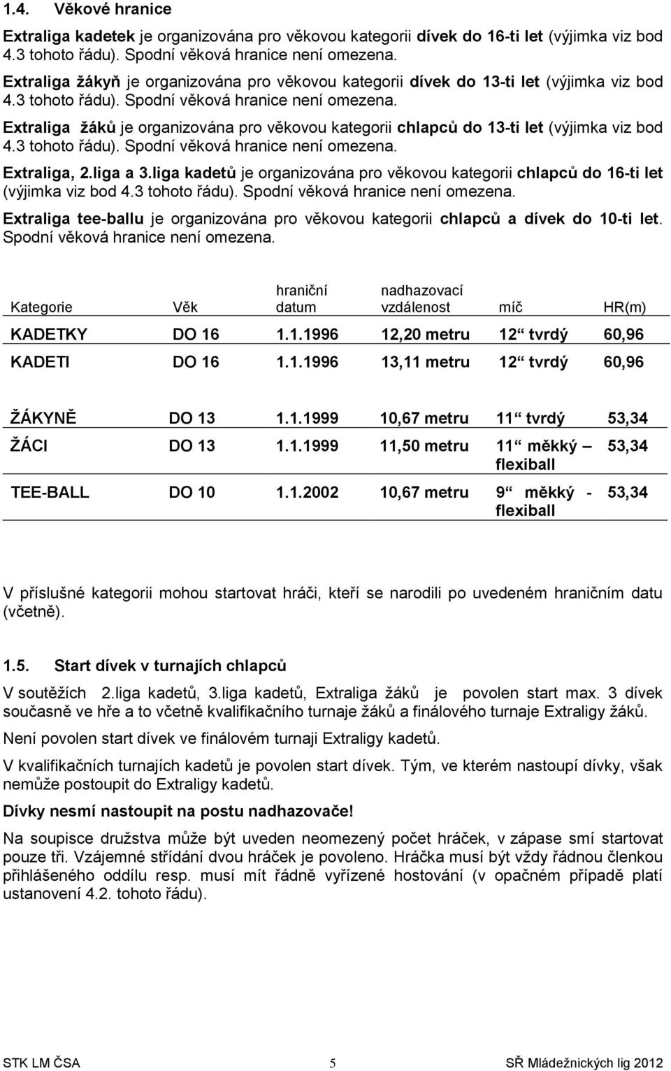 Extraliga žáků je organizována pro věkovou kategorii chlapců do 13-ti let (výjimka viz bod 4.3 tohoto řádu). Spodní věková hranice není omezena. Extraliga, 2.liga a 3.