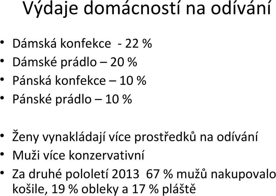 vynakládají více prostředků na odívání Muži více konzervativní