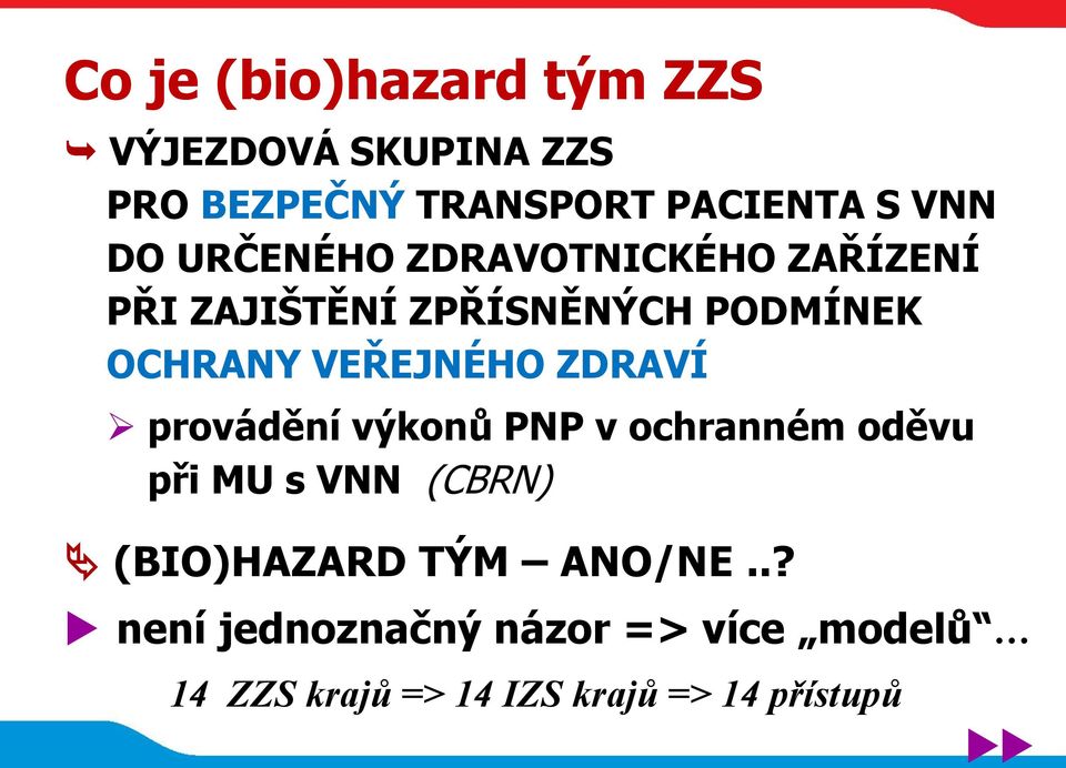 VEŘEJNÉHO ZDRAVÍ provádění výkonů PNP v ochranném oděvu při MU s VNN (CBRN)