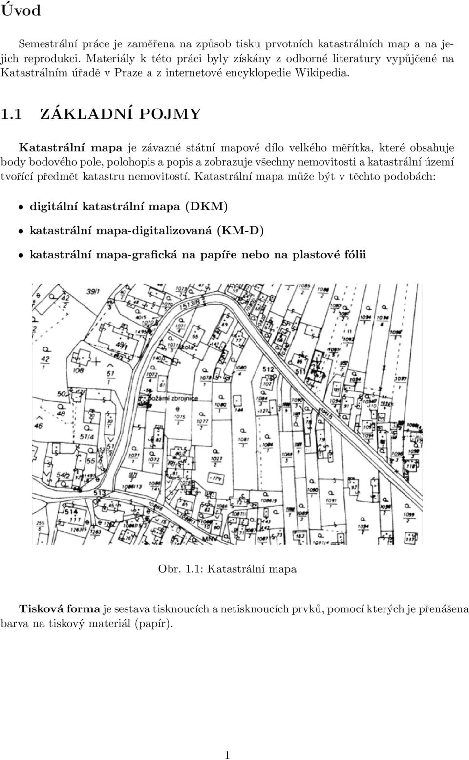 1 ZÁKLADNÍ POJMY Katastrální mapa je závazné státní mapové dílo velkého měřítka, které obsahuje body bodového pole, polohopis a popis a zobrazuje všechny nemovitosti a katastrální území tvořící