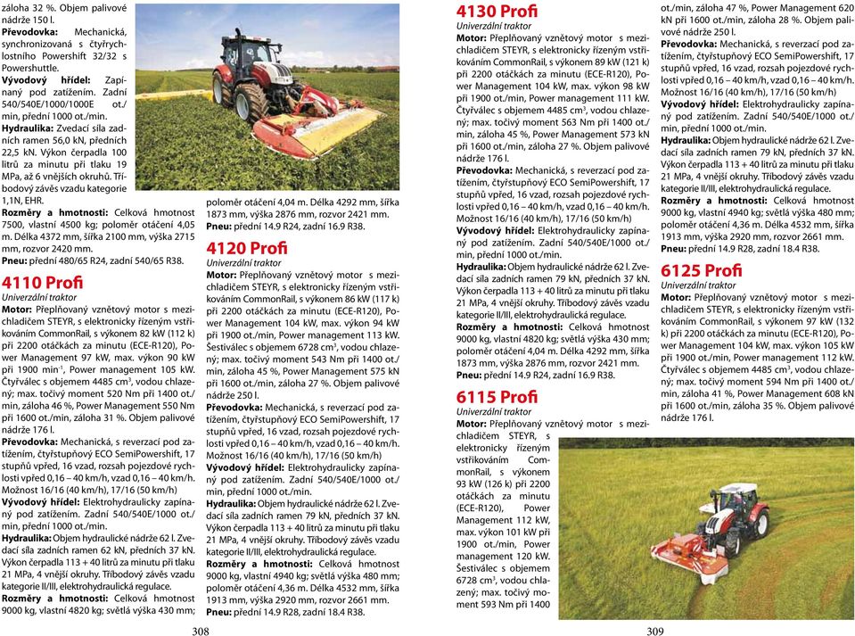 Tříbodový závěs vzadu kategorie 1,1N, EHR. 7500, vlastní 4500 kg; poloměr otáčení 4,05 m. Délka 4372 mm, šířka 2100 mm, výška 2715 mm, rozvor 2420 mm. Pneu: přední 480/65 R24, zadní 540/65 R38.