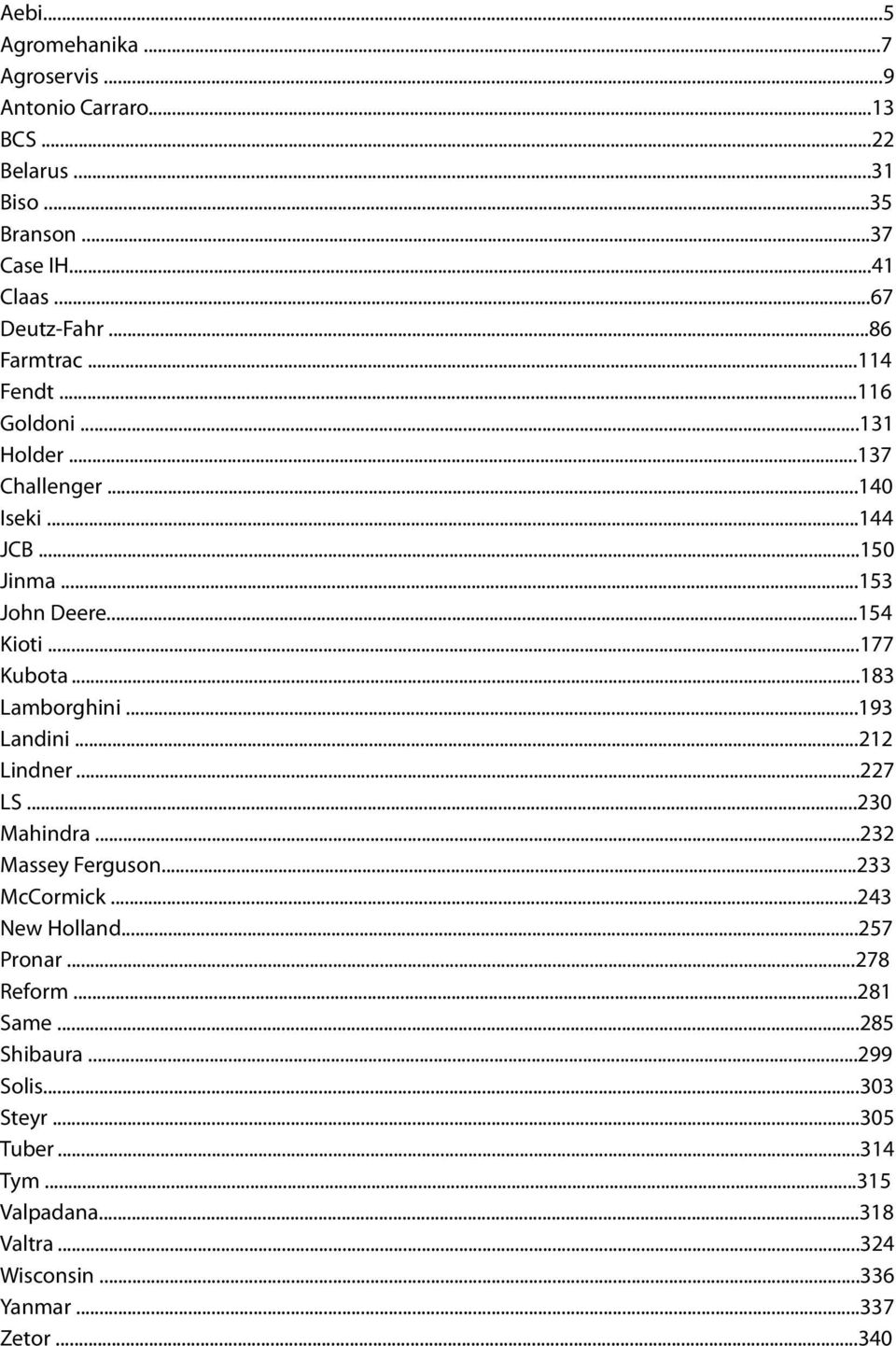 ..183 Lamborghini...193 Landini...212 Lindner...227 LS...230 Mahindra...232 Massey Ferguson...233 McCormick...243 New Holland...257 Pronar.
