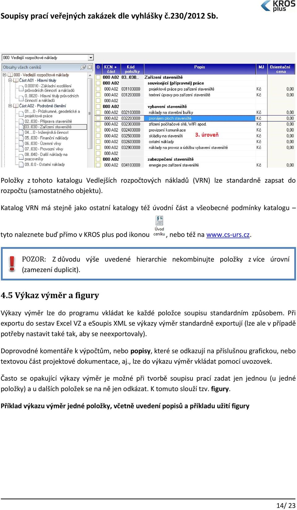 POZOR: Z důvodu výše uvedené hierarchie nekombinujte položky z více úrovní (zamezení duplicit). 4.