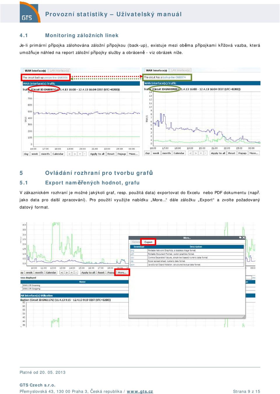 1 Export naměřených hodnot, grafu V zákaznickém rozhraní je možné jakýkoli graf, resp. použitá data) exportovat do Excelu nebo PDF dokumentu (např.