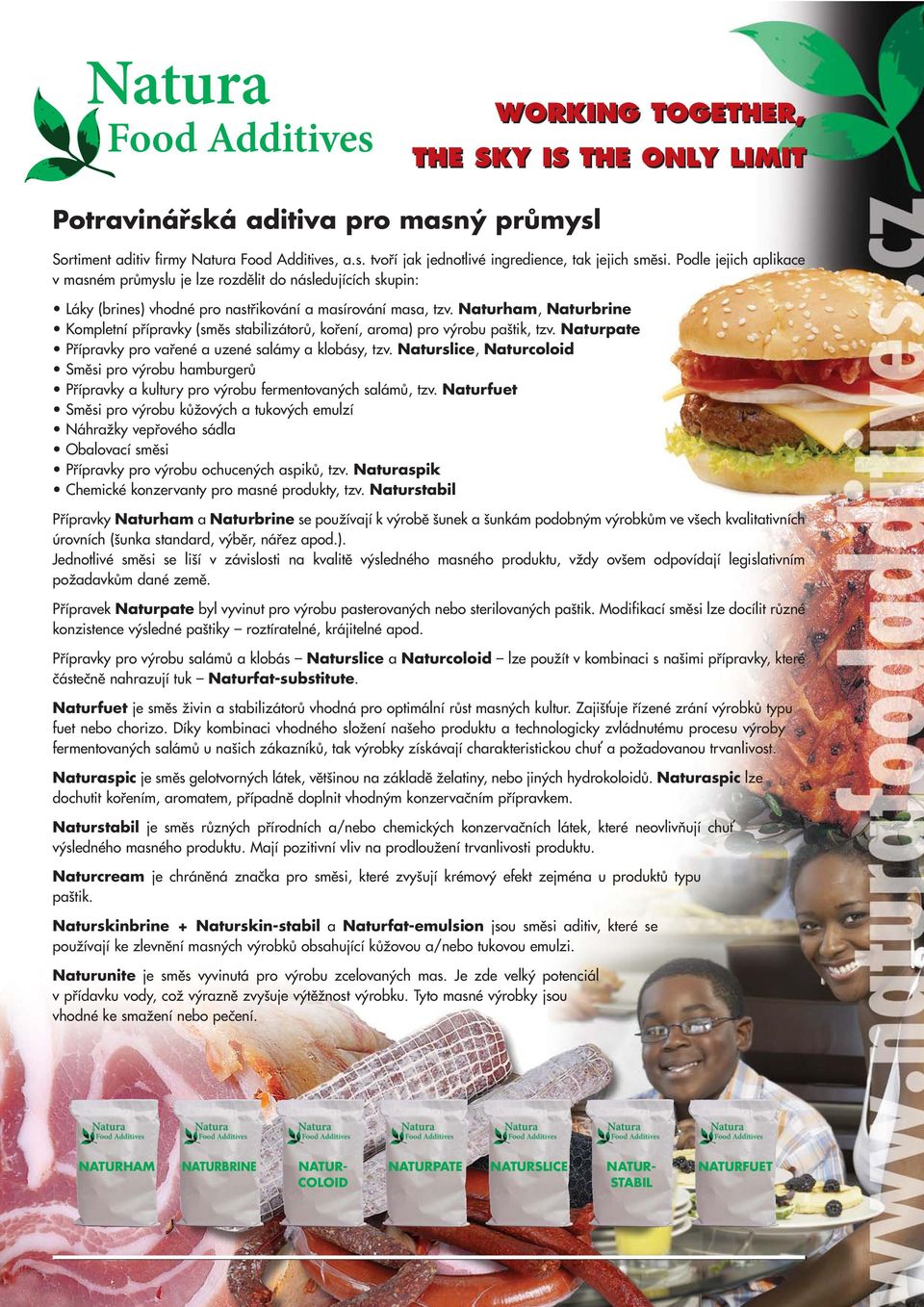 Naturham, Naturbrine Kompletní pfiípravky (smûs stabilizátorû, kofiení, aroma) pro v robu pa tik, tzv. Naturpate Pfiípravky pro vafiené a uzené salámy a klobásy, tzv.