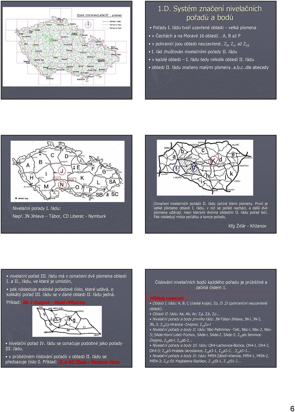 řádu značeny malými písmeny..a,b,c..dle p abecedy Nivelační pořady I. řádu: Např.. JN Jihlava Tábor, CD Liberec - Nymburk Označen ení nivelačních pořad adů II. řádu začíná třemi písmeny.