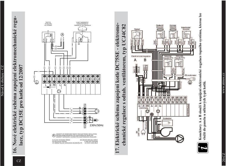 Elektrické schéma zapojení kotle DC75SE - elektromechanické regulace s odtah.