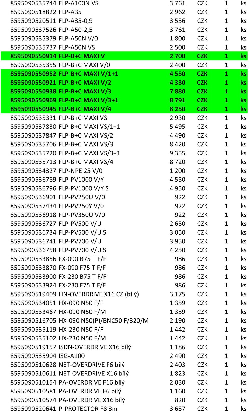 FLP-B+C MAXI V/2 4 330 CZK 1 ks 8595090550938 FLP-B+C MAXI V/3 7 880 CZK 1 ks 8595090550969 FLP-B+C MAXI V/3+1 8 791 CZK 1 ks 8595090550945 FLP-B+C MAXI V/4 8 250 CZK 1 ks 8595090535331 FLP-B+C MAXI