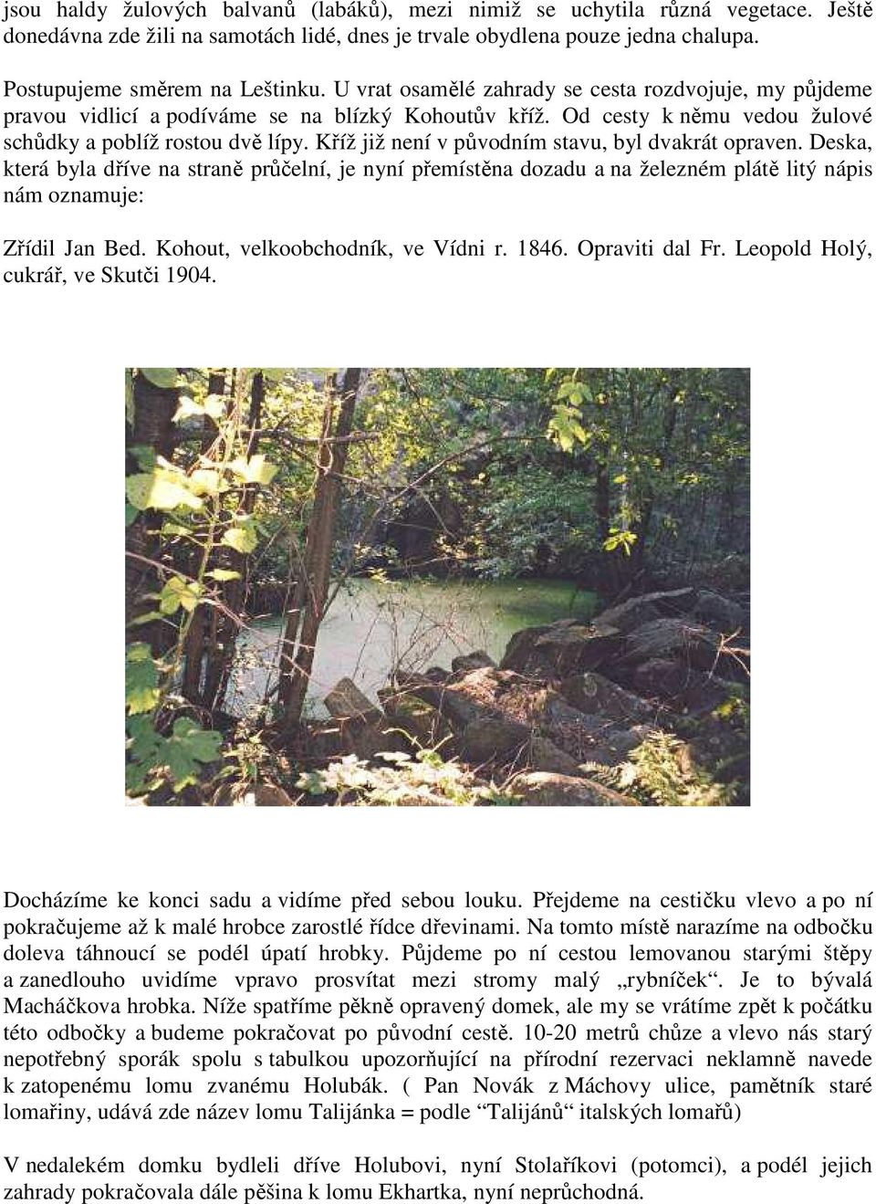 Kříž již není v původním stavu, byl dvakrát opraven. Deska, která byla dříve na straně průčelní, je nyní přemístěna dozadu a na železném plátě litý nápis nám oznamuje: Zřídil Jan Bed.