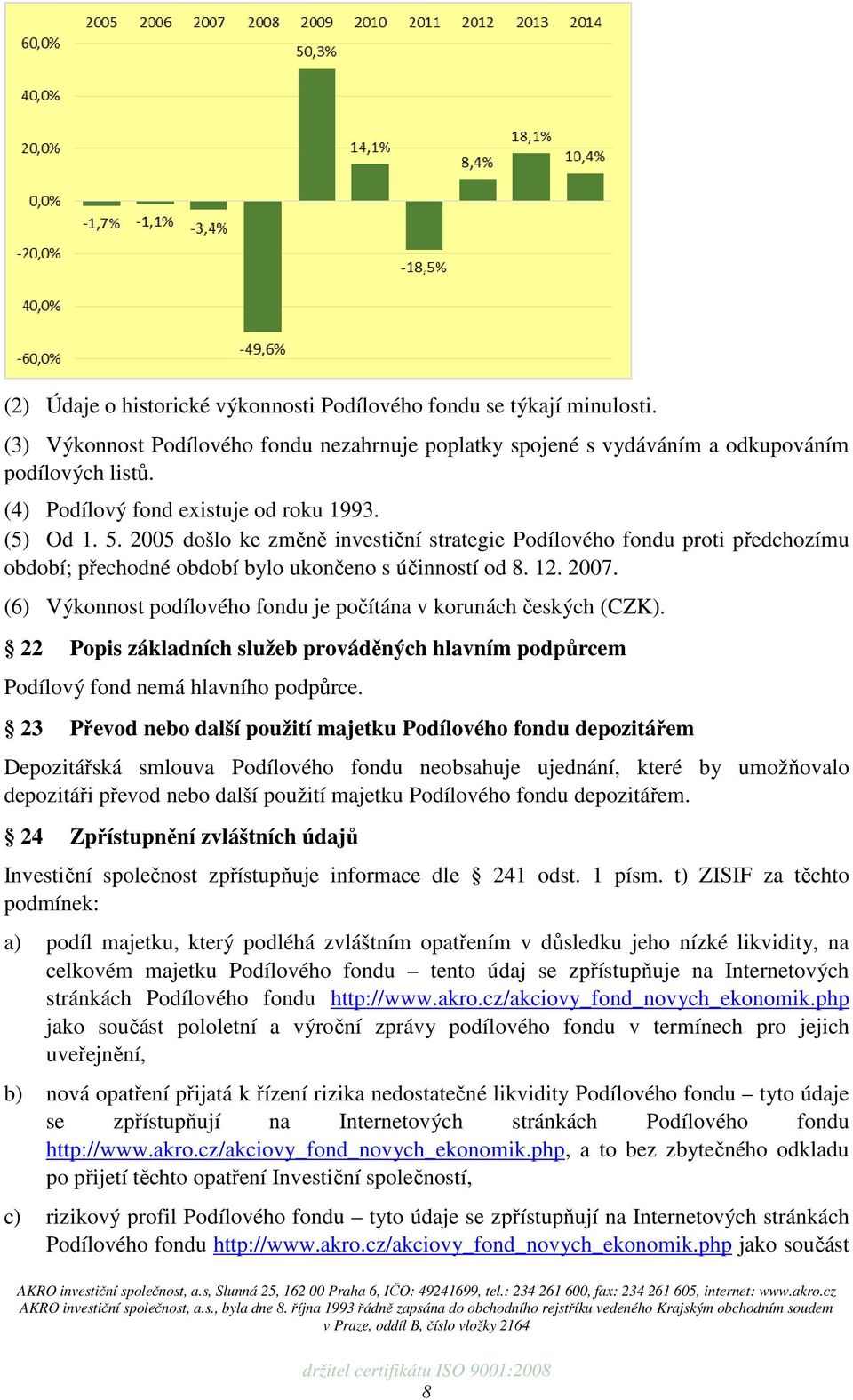 (6) Výkonnost podílového fondu je počítána v korunách českých (CZK). 22 Popis základních služeb prováděných hlavním podpůrcem Podílový fond nemá hlavního podpůrce.