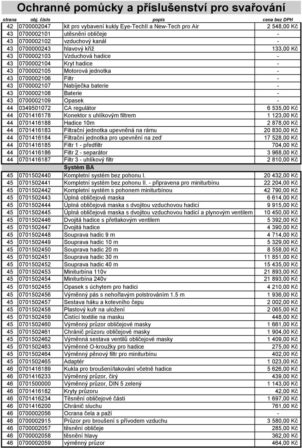 CA regulátor 6 535,00 Kč 44 0701416178 Konektor s uhlíkovým filtrem 1 123,00 Kč 44 0701416188 Hadice 10m 2 878,00 Kč 44 0701416183 Filtrační jednotka upevněná na rámu 20 830,00 Kč 44 0701416184