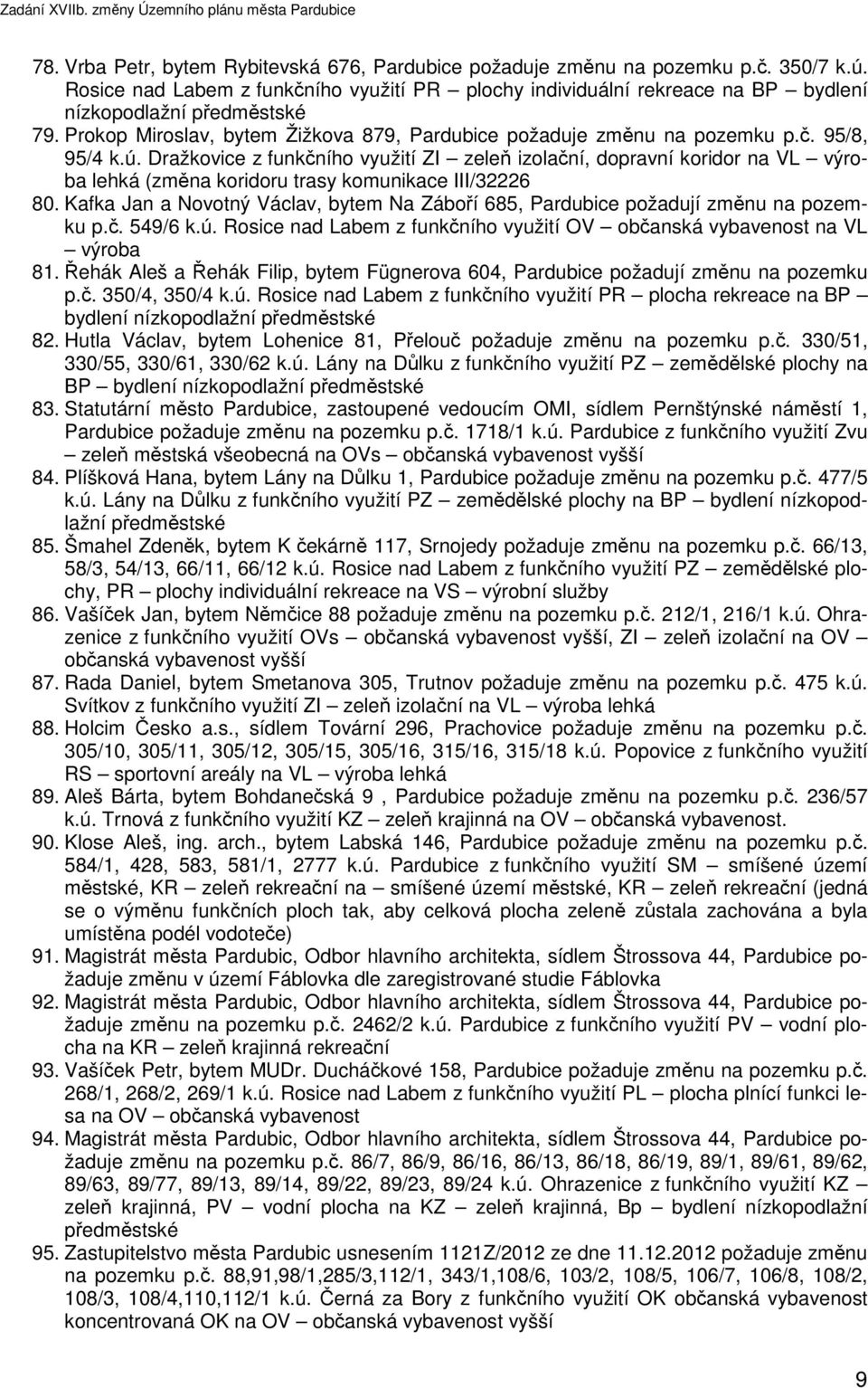 Dražkovice z funkčního využití ZI zeleň izolační, dopravní koridor na VL výroba lehká (změna koridoru trasy komunikace III/32226 80.