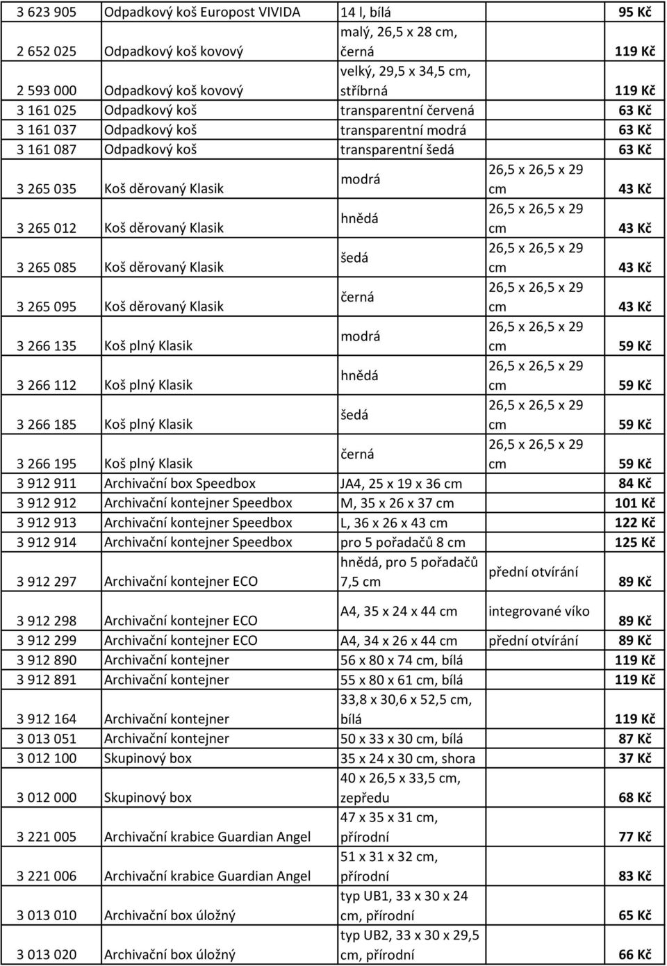 x 26,5 x 29 hnědá 3 265 012 Koš děrovaný Klasik cm 43 Kč 26,5 x 26,5 x 29 šedá 3 265 085 Koš děrovaný Klasik cm 43 Kč 26,5 x 26,5 x 29 černá 3 265 095 Koš děrovaný Klasik cm 43 Kč 26,5 x 26,5 x 29 3